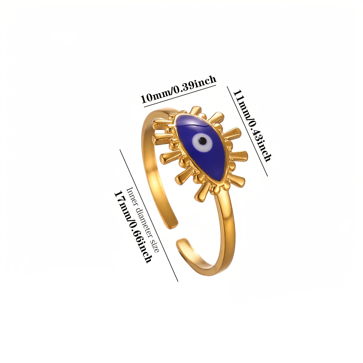 Blue Enamel Demon's Eye Open Ring, Stainless Steel